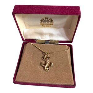 Vintage Nautical Gold-Tone Anchor Pendant Necklace In Box By Foster Cruise Beach